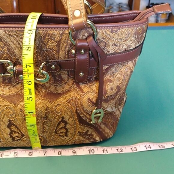 Vintage Etienne Aigner Tapestry Brown and Gold Women's Bag - Picture 14 of 15